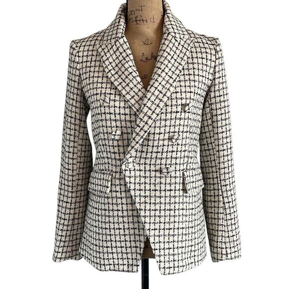 EUC! Rachel Zoe Black Cream Tweed Blazer - Size XS - Picture 1 of 10